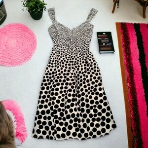 ANN TAYLOR 100% Silk Fully Lined Sleeveless Polka Dot Party Dress Black Cream 2